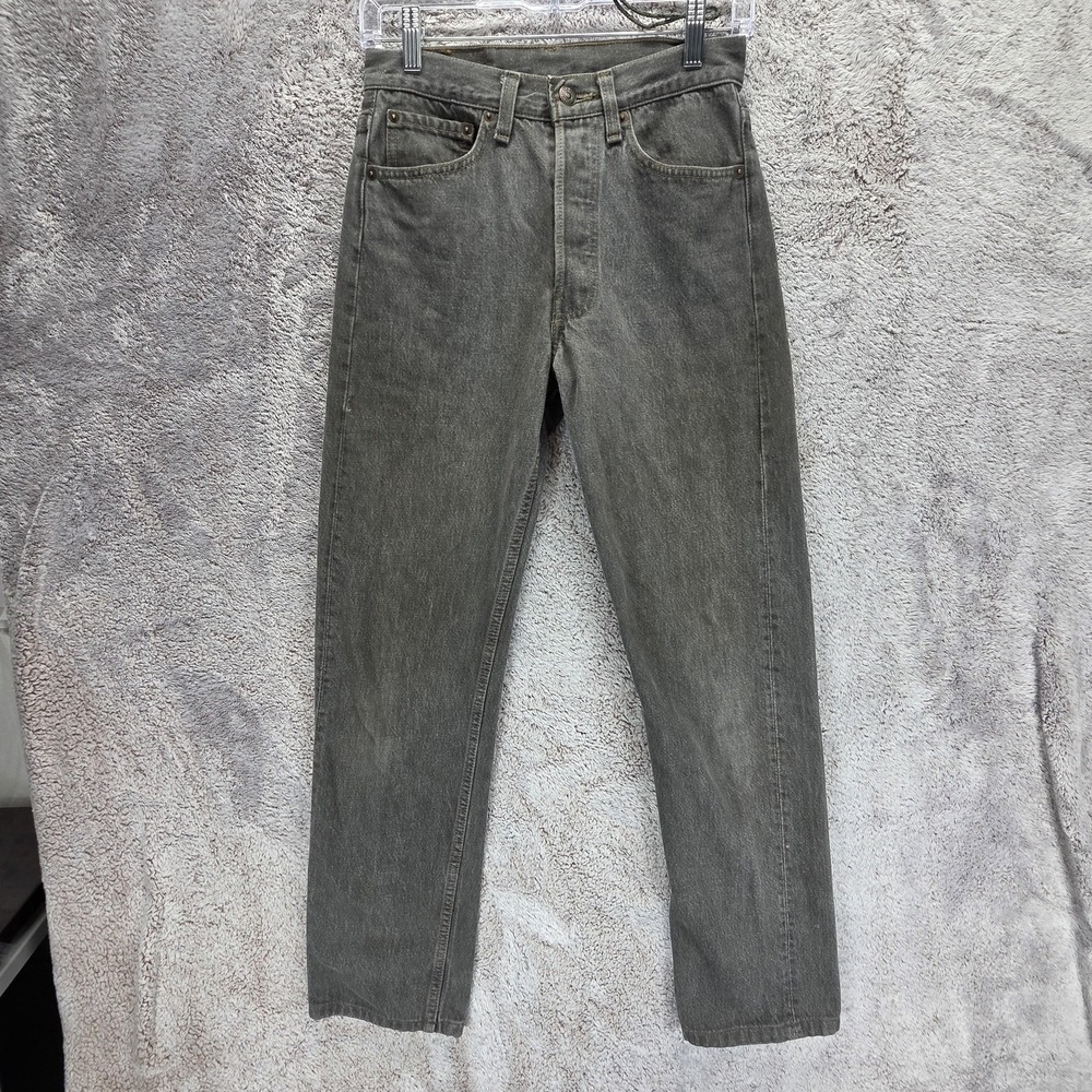 Vintage Levis 501 Jeans Mens Gray Charcoal USA Button Fly Straight Fits 26x28